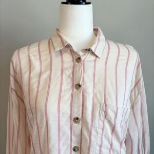 Per Una Size 8 Button Down Sleep Shirt Oversized Striped Loungwear Soft Normcore